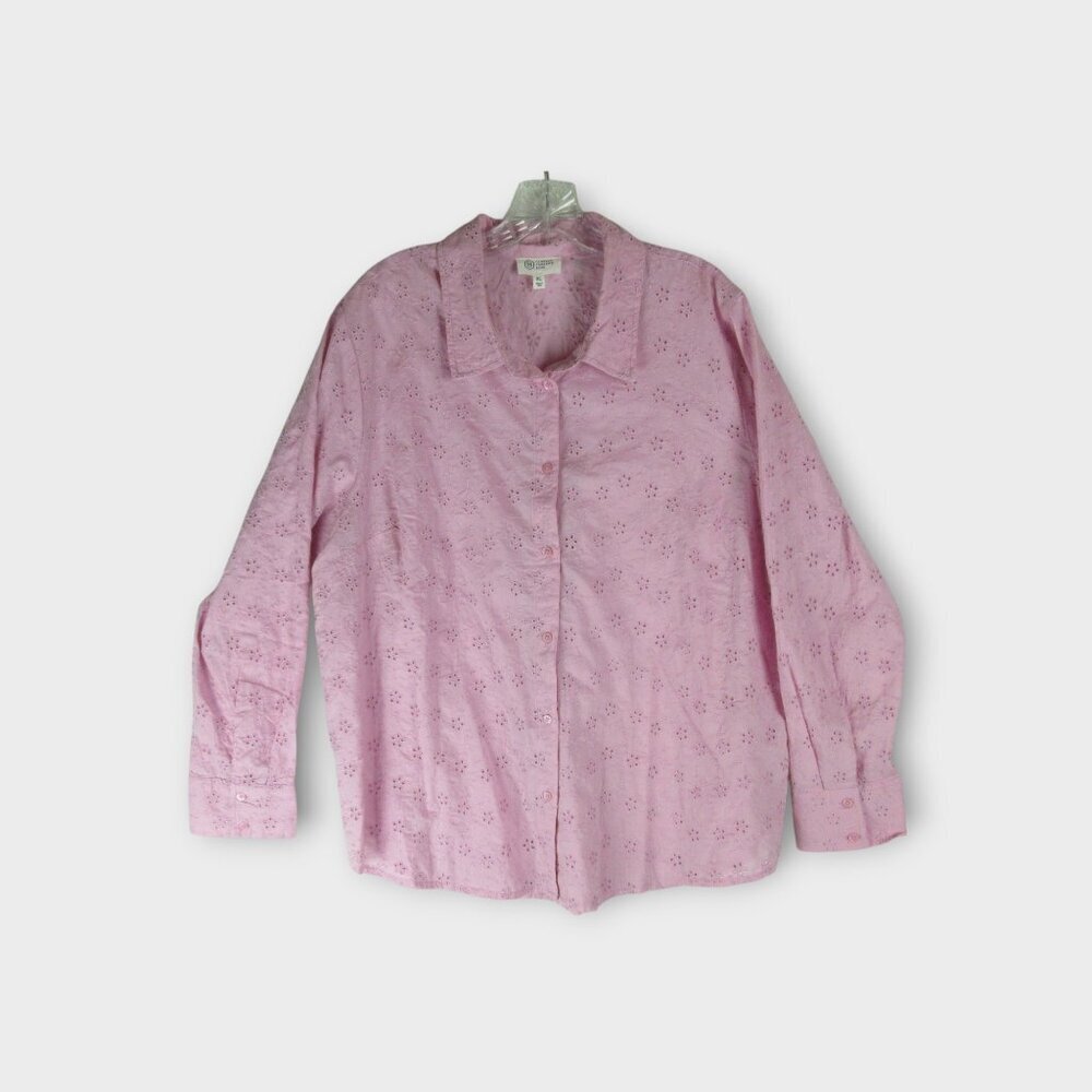 Candace Cameron Bure Pink Eyelet Button Down Shirt Size XL